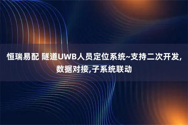 恒瑞易配 隧道UWB人员定位系统~支持二次开发,数据对接,子系统联动